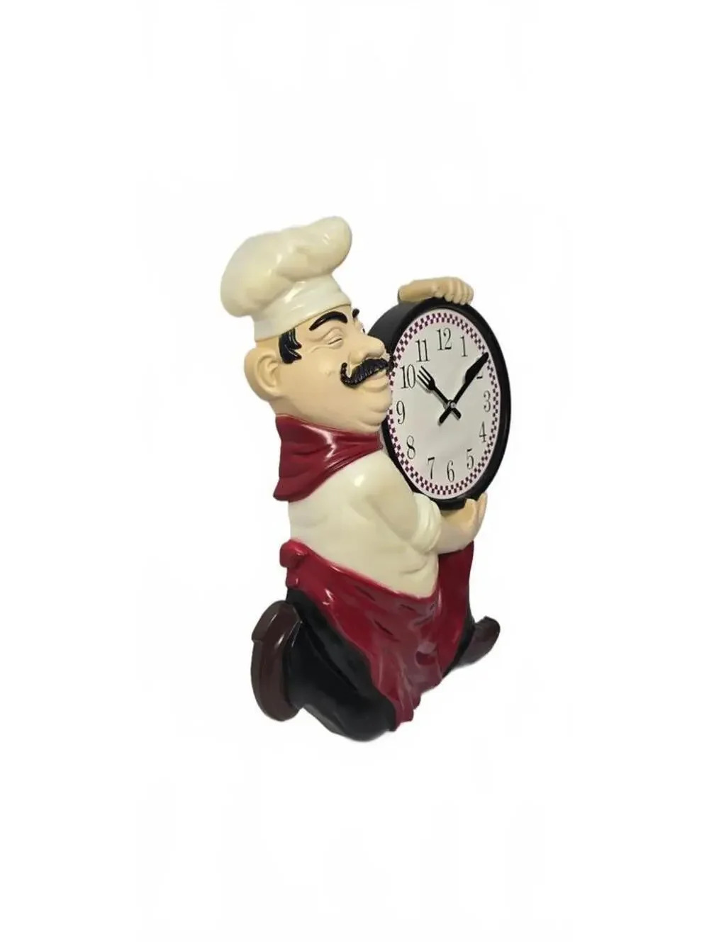 Vintage Chef Figurine Wall Clock with Red and Black Accents